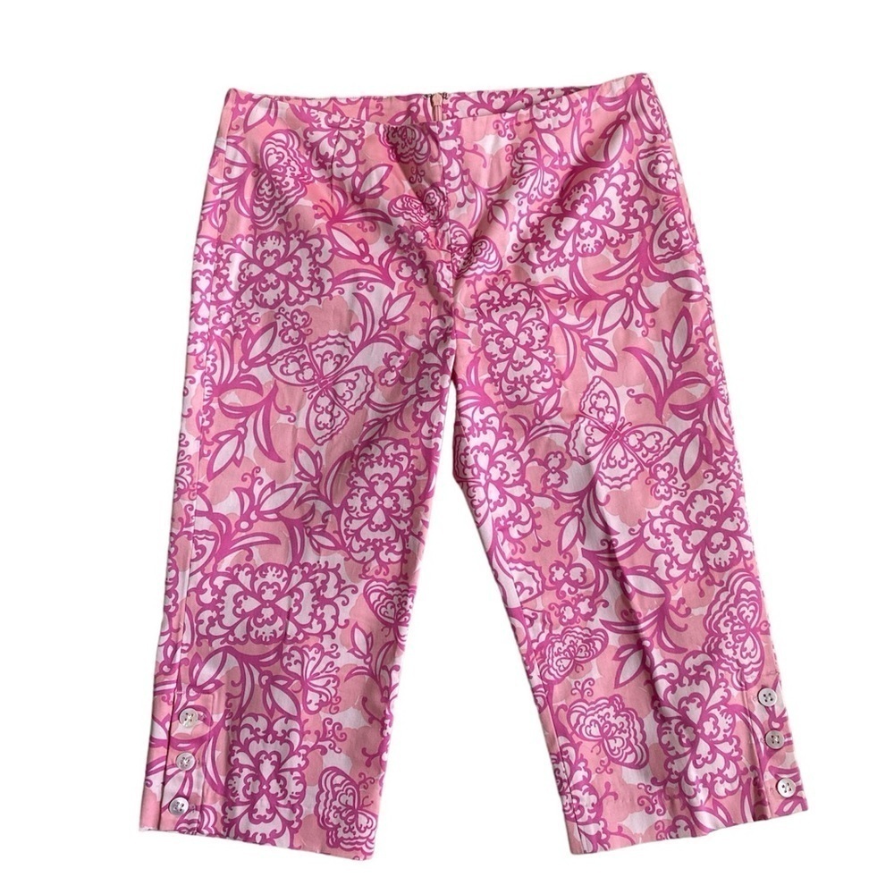 Lilly Pulitzer Pink White Butterfly Floral Peddler Capri Cropped Pants Women’s 8